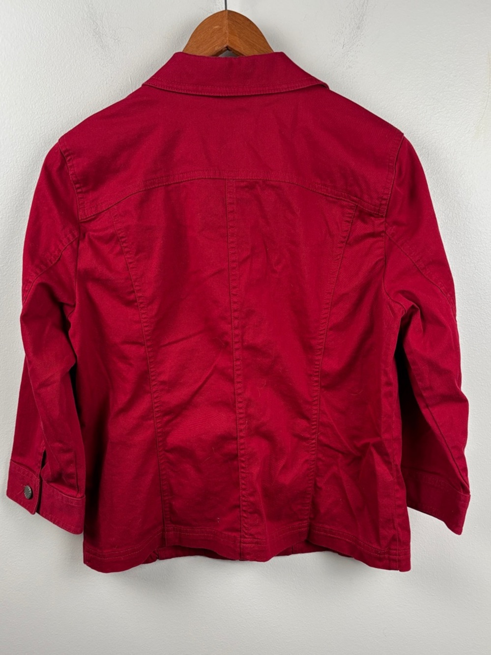 Christopher & Banks Deep Red Cotton Jean Jacket Medium button up classic 38” - Picture 9 of 9